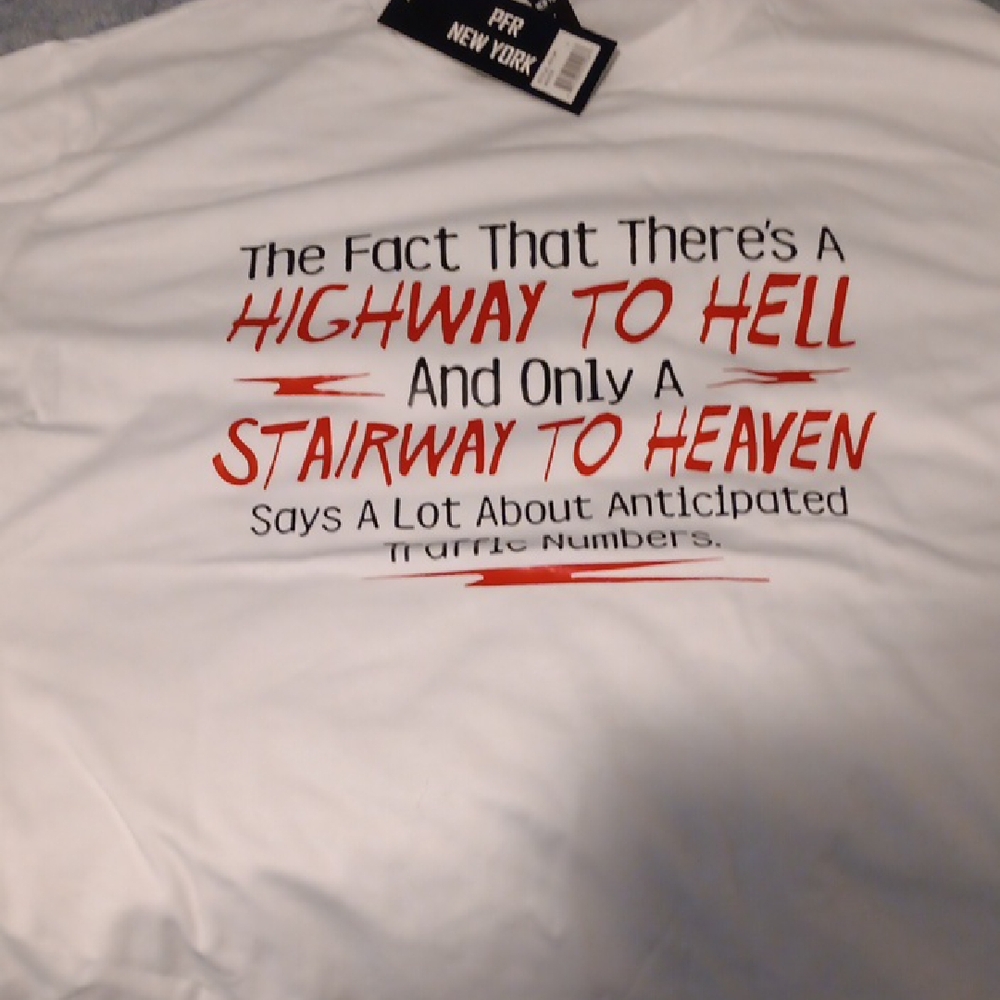 White Graphic Tee with Red and Black Text
